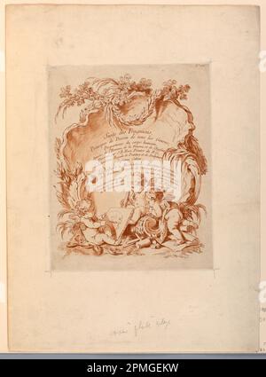 Print, Titel der siebten „Suite des Fragmens“; entworfen von Jean-Baptiste Marie Huet (Französisch, 1745 - 1811); Printmacher: Louis-Marin Bonnet (Französisch, 1736 - 1793); Ätzen mit Aquatint in Braun-Rot auf Papier Stockfoto