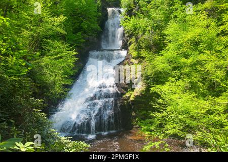 Das Wahrzeichen Dingmans fällt an einem sonnigen Tag im Osten Pennsylvanias in die delaware Wasserlücke. Stockfoto