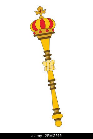 Clipart-Zepter. Vektordarstellung eines goldenen Zepters, isoliert auf weißem Hintergrund Stock Vektor