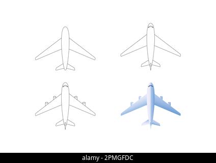 Symbol „Drawing Airplane Step By Step Vector“ (Schrittweiser Vektor Der Zeichnung Eines Vektor Zeichnungsebene Stock Vektor