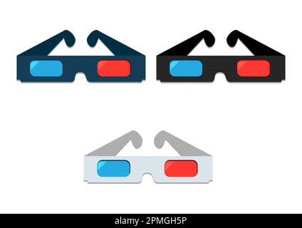 Abbildung: 3D-Brillen in drei verschiedenen Farben auf weißem Hintergrund Stock Vektor