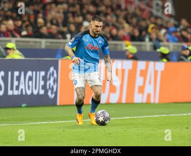 Mailand, Italien. 12. April 2023. Mailand April 12 G. Meazza Stadium UEFA Champions League 2022/23 AC Mailand - SSC Napoli auf dem Foto : Politano Matteo napoli Guthaben: Kines Milano/Alamy Live News Stockfoto