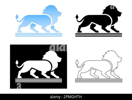 Flaches Design Mit Löwenlogo. Lion Silhouette Vector Illustration Stock Vektor