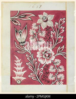 Zeichnen, Design für einen bedruckten Stoff; wahrscheinlich Frankreich; Graphit, Pinsel und Riesenkopf auf schwerem Papier; Blatt: 48,2 x 38,7 cm (19 Zoll X 15 1/4 Zoll) Bild: 39 x 29,5 cm (15 3/8 x 11 5/8 Zoll) Stockfoto