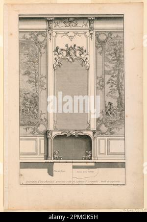 Print, Plate 4, Decoration de Cheminée pour un Grand Apartement; entworfen von Jacques-Francois Blondel (Französisch, 1705 - 1774); Veröffentlicht von Jean Mariette (1660 - 1742); Frankreich; Gravur auf Papier; 41,5 x 28,1 cm (16 5/16 x 11 1/16 Zoll); 1959-85-40 Stockfoto