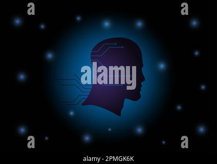 Menschlicher Kopf mit integriertem digitalen Schaltkreis. Vektordarstellung künstlicher Intelligenz Stock Vektor