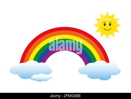 Regenbogen mit Sonne und Wolken Cartoon-Vektor Stock Vektor