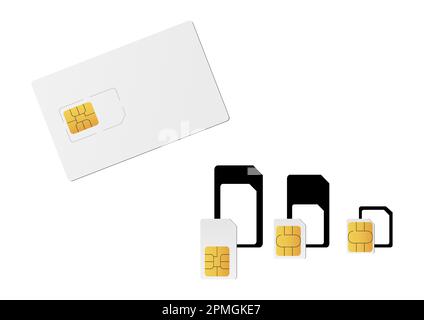 Mobile SIM-Kartentypen auf Vektorgrafiken eingestellt. SIM, Micro-sim, Nano-sim Stock Vektor