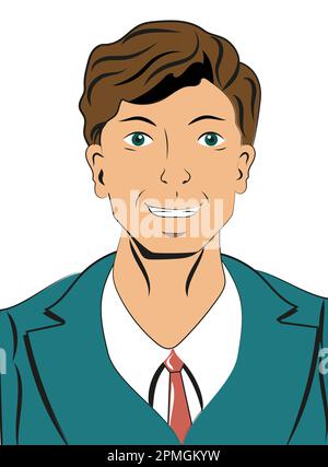 Pop-Art-Mann mit grünem Anzug und Brille Stock Vektor