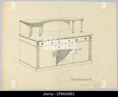 Zeichnung, Design für Sideboard aus Dark Oak; entworfen von A.N. Davenport Co.; Stift und schwarze Tinte auf dünnem cremefarbenem Papier; 20,3 x 27,0 cm (8 x 10 5/8 Zoll) Stockfoto