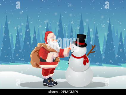 Schneemann- und Weihnachtsmann-Vektordarstellung. Frohe Weihnachten Stock Vektor