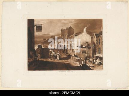 Aufdruck, Morpeth, Northumberland, vom Liber Studiorum; James Mallord William Turner (britisch, 1775–1851); Gravur von Charles Turner (britisch, 1773–1857); England; Mezzotint und Ätzen auf weißem Papier; Blatt: 30 x 43,9 cm (11 13/16 x 17 5/16 Zoll) Platemark: 21 x 29 cm (8 1/4 x 11 7/16 Zoll) Stockfoto