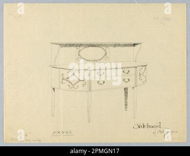 Zeichnen, Design für Mahagoni Sideboard mit neoklassizistischen Motiven; entworfen von A.N. Davenport Co.; Stift und schwarze Tinte, Graphit auf dünnem cremefarbenem Papier; 21,0 x 27,6 cm (8 1/4 x 10 7/8 Zoll) Stockfoto