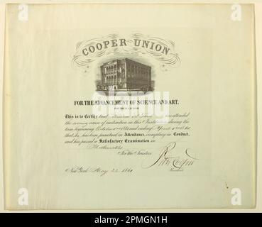 Print, Certificate in Mathematics, Cooper Union; mit Beitrag von Peter Cooper (1883); FRANKREICH & USA; Gravur in schwarzer Tinte auf Papier; 35,7 x 42,8 cm (14 1/16 x 16 7/8 Zoll); 1952-35-1 Stockfoto