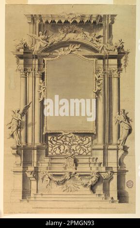 Zeichnung, Projekt für einen alten Menschen; Italien; Graphit, Stift und Tinte, Pinsel und Aquarell auf Papier, lackiert Stockfoto