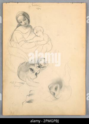 Zeichnung, Madonna und Kind, Skizzen nach Leonardo Da Vinci und Fra Bartolomeo von Werken in den Uffizien, Florenz; Daniel Huntington (amerikanisch, 1816–1906); Italien; Graphit auf cremefarbenem gewebtem Papier; 32,3 x 24,3 cm (12 11/16 x 9 9/16 Zoll); Bequest von Erskine Hewitt; 1942-50-622 Stockfoto