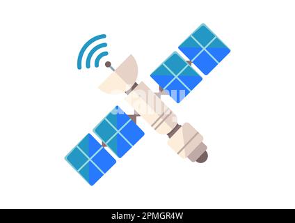 Satellit in flacher Ausführung isoliert auf weißem Hintergrund. Symbol Space Station Vector (Vektor Der Raumstation) Stock Vektor