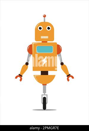 Roboter mit einem Rad in flacher Ausführung, isoliert auf weißem Hintergrund, Vektordarstellung Stock Vektor
