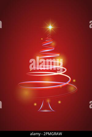 Vektordarstellung der Weihnachtsbaumkonstruktion isoliert auf rotem Hintergrund Stock Vektor