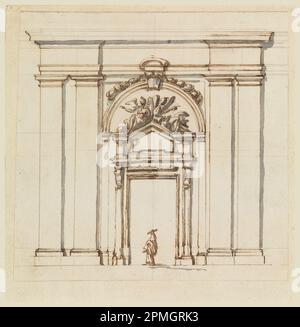 Zeichnung, Entwurf des Teils einer Wand mit Türrahmen; möglicherweise von Carlo Marchionni (Italienisch, 1702–1786), Filippo Marchionni (Italienisch, 1732–1805); Italien; Graphit, Stift und Sepia Tinte, Pinsel und graues Aquarell auf Papier; 16,2 x 15,9 cm (6 3/8 x 6 1/4 Zoll) Stockfoto