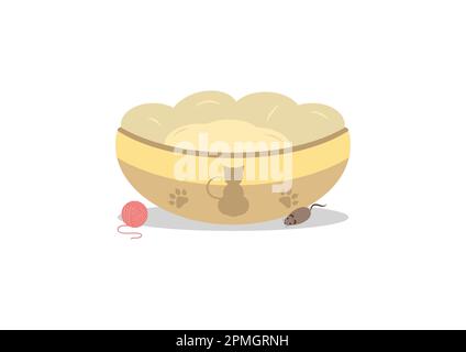 Weiches Katzenbett mit weichem, isoliertem Kissen auf weißem Hintergrund Stock Vektor