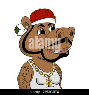Vektordarstellung des Rapper-Hippopotamus isoliert auf weißem Hintergrund Stock Vektor