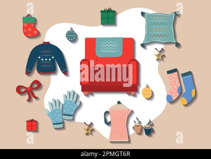 Vektordarstellung des Winterhygge-Clipart-Sets Stock Vektor