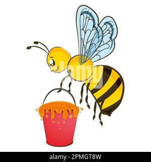Die hart arbeitende Biene, die einen Eimer voller Honig hält Stock Vektor