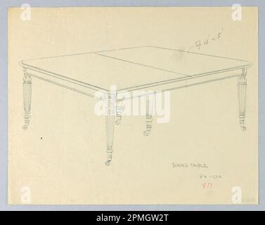 Drawing, Design for a Six-Legged Adjustable Rectangular Dining Table; entworfen von A.N. Davenport Co.; Graphit auf dünnem, cremefarbenem Papier; 21,3 x 27,6 cm (8 3/8 x 10 7/8 Zoll) Stockfoto