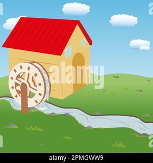 Windmühle mit Wasser. Vector Windmühle Stock Vektor