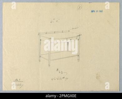 Zeichnung, Design für Serviertisch mit konvexer Front; entworfen von A.N. Davenport Co.; Graphit auf dünnem cremefarbenem Papier; 21,0 x 27,6 cm (8 1/4 x 10 7/8 Zoll) Stockfoto