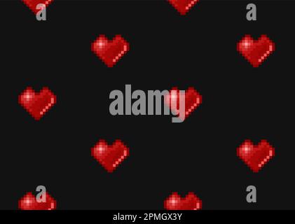 Nahtloses Pixelherz-Muster. Romantischer Hintergrund für Videospiele im Retro-Look. 8-Bit-Vektordarstellung Stock Vektor