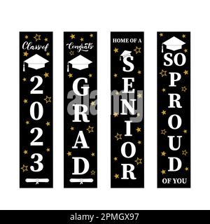 Vertikale Graduierungszeichen. Graduiertenklasse 2023. Party-Orden. Vektorvorlage Stock Vektor