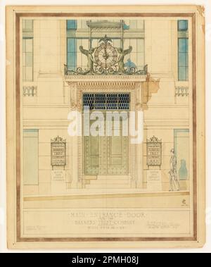 Zeichnung, Design für Haupteingang der Bankers' Trust Company, New York, NY; Architekt: Christian Francis Rosborg (1881 – 1953); USA; Graphit, Pinsel und Aquarell, Goldtemperatur auf der Illustration; 42,7 x 34,9 cm (16 13/16 x 13 3/4 Zoll) Stockfoto