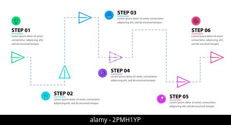 Infografik-Vorlage mit Symbolen und 6 Optionen oder Schritten. Kann für Workflow-Layout, Diagramm, Banner, webdesign verwendet werden. Vektorgrafik Stock Vektor