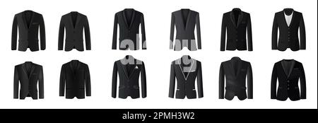 Stellt die Vektordarstellung des schwarzen Anzugs mit dem weißen Hemd auf weißem Hintergrund ein Stock Vektor