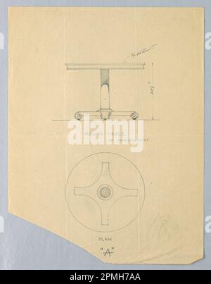 Zeichnung, Design for a Round Table aus Mahagoni „A“ (Höhe und Plan); entworfen von A.N. Davenport Co.; Graphit auf dünnem, cremefarbenem Papier; 27,3 x 21,0 cm (10 3/4 x 8 1/4 Zoll) Stockfoto