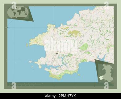 Pembrokeshire, Region Wales - Großbritannien. Straßenkarte Öffnen. Eckkarten für zusätzliche Standorte Stockfoto