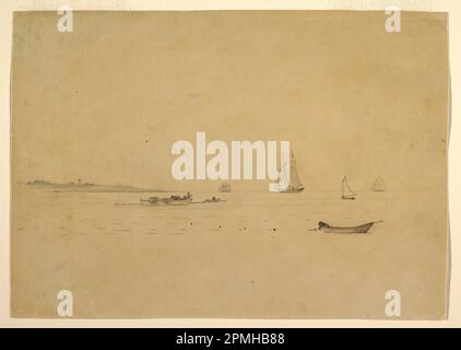 Zeichnung, Point of Land mit Leuchtturm; Winslow Homer (amerikanisch, 1836–1910); USA; Graphit auf gelb-grauem Papier; Blatt: 24,6 x 34,8 cm (9 11/16 x 13 11/16 Zoll) Stockfoto