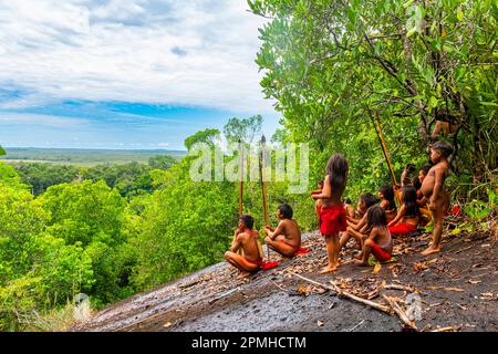 Yanomami-Stämme, die im Dschungel stehen, Süd-Venezuela, Südamerika Stockfoto