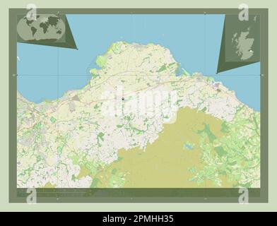 East Lothian, Region Schottland - Großbritannien. Straßenkarte Öffnen. Eckkarten für zusätzliche Standorte Stockfoto