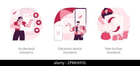 Versicherungspolice - abstraktes Konzept - Vektordarstellungs-Set. On-Demand-Versicherung, Garantieabdeckung für elektronische Geräte, Peer-to-Peer-soziales Risiko, abstrakte Metapher für Unfallkosten. Stock Vektor