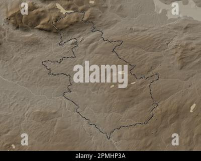 North Lanarkshire, Region Schottland – Großbritannien. Höhenplan in Sepia-Tönen mit Seen und Flüssen Stockfoto