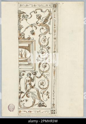 Zeichnung, Projekt für eine Wanddekoration; Italien; Graphit, Stift und Tinte, Pinsel und Sepia auf Papier Stockfoto