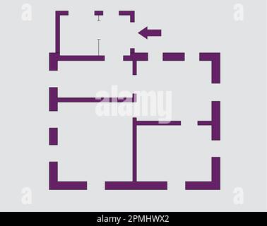 2D Grundriss schwarz weiß Grundriss Grundriss Grundriss Skizze Stock Illustration. Grundriss von Hand skizzieren. Zeichnung eines Wohnungsflachbodens Stockfoto