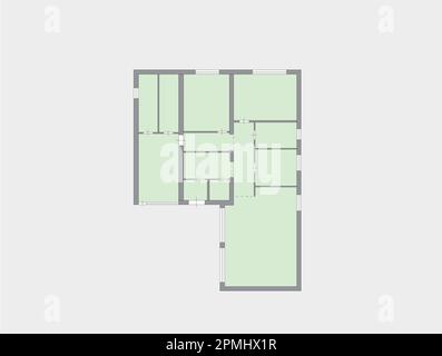 2D Grundriss schwarz weiß Grundriss Grundriss Grundriss Skizze Stock Illustration. Grundriss von Hand skizzieren. Zeichnung eines Wohnungsflachbodens Stockfoto