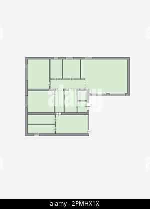 2D Grundriss schwarz weiß Grundriss Grundriss Grundriss Skizze Stock Illustration. Grundriss von Hand skizzieren. Zeichnung eines Wohnungsflachbodens Stockfoto
