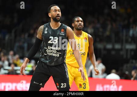 Berlin, Deutschland. 13. April 2023. Berlin, Deutschland. April 13. 2023: David Lighty (23) von ASVEL Villeurbanne während des Spiels EuroLeague - ALBA Berlin gegen ASVEL Villeurbanne - Mercedes Benz Arena. Berlin, Deutschland. (Ryan Sleiman /SPP) Guthaben: SPP Sport Press Photo. Alamy Live News Stockfoto