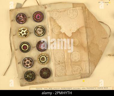 Button Musterbuch (Frankreich); Papier, Metallfolie, Faden, Pailletten Stockfoto