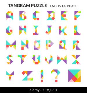 Tangram-Puzzle-Spiel. Vektorsatz für englisches Alphabet. Stock Vektor